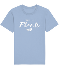 Load image into Gallery viewer, powered by plants t-shirt blue