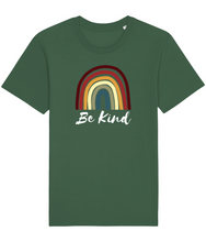 Load image into Gallery viewer, Green unisex be kind rainbow organic t-shirt

