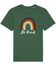 Load image into Gallery viewer, Green unisex be kind rainbow organic t-shirt