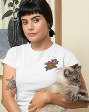 Load image into Gallery viewer, Model wearing white cat mom t-shirt