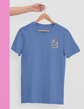 Load image into Gallery viewer, Dairy is scary embroidered vegan t-shirt on a hanger