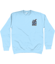 Load image into Gallery viewer, Blue dairy is scary milk carton embroidered vegan sweatshirt
