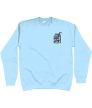 Load image into Gallery viewer, Blue dairy is scary milk carton embroidered vegan sweatshirt