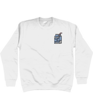 Load image into Gallery viewer, White dairy is scary milk carton embroidered vegan sweatshirt