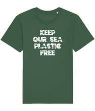 Load image into Gallery viewer, Green unisex keep our sea plastic free shirt