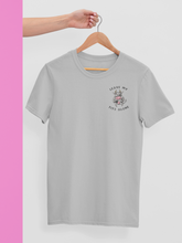 Load image into Gallery viewer, Grey leave my tits alone cow t-shirt on a hanger