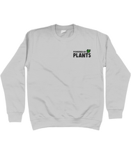 Load image into Gallery viewer, Grey Blue powered by plants embroidered sweatshirt 
