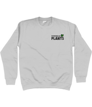 Load image into Gallery viewer, Grey Blue powered by plants embroidered sweatshirt