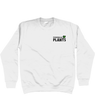 Load image into Gallery viewer, White Blue powered by plants embroidered sweatshirt