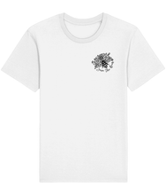 Load image into Gallery viewer, White t-shirt with a picture of flowers and a bee and the words save the bees.