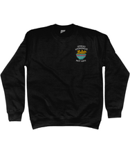 Load image into Gallery viewer, Black embroidered spread hummus not hate sweatshirt.