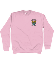 Load image into Gallery viewer, Pink embroidered spread hummus not hate sweatshirt.