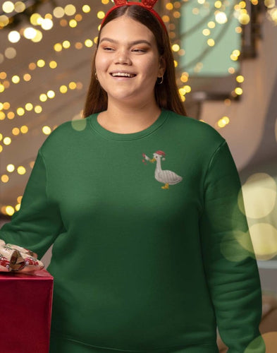 Christmas murder goose embroidered sweatshirt green
