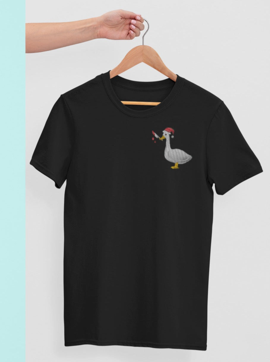 Christmas murder goose embroidered t-shirt in black