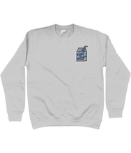 Load image into Gallery viewer, Grey dairy is scary milk carton embroidered vegan sweatshirt
