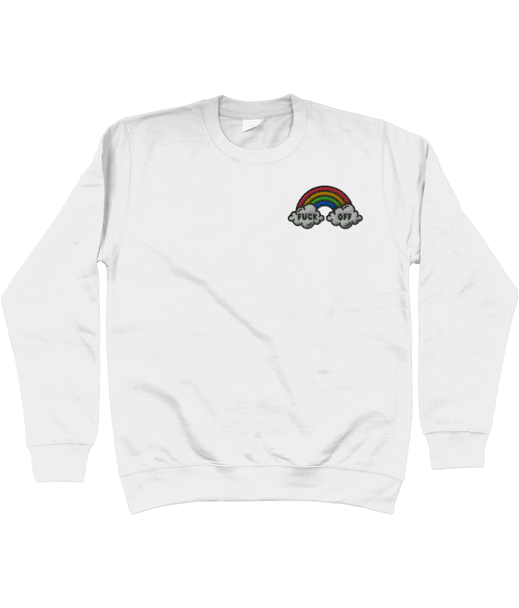 White fuck off rainbow embroidered sweatshirt