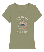 Load image into Gallery viewer, Green keep our sea plastic free octopus t-shirt
