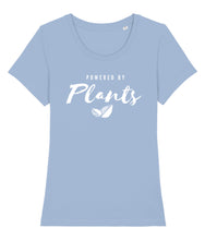 Load image into Gallery viewer, Blue powered by plants t-shirt

