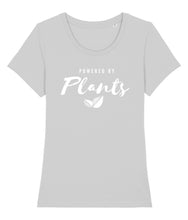 Load image into Gallery viewer, Grey powered by plants t-shirt
