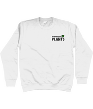Load image into Gallery viewer, White Blue powered by plants embroidered sweatshirt 
