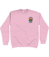 Load image into Gallery viewer, Pink embroidered spread hummus not hate sweatshirt.
