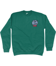 Load image into Gallery viewer, Green embroidered the future is vegan sweatshirt.
