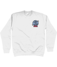 Load image into Gallery viewer, White embroidered the future is vegan sweatshirt.
